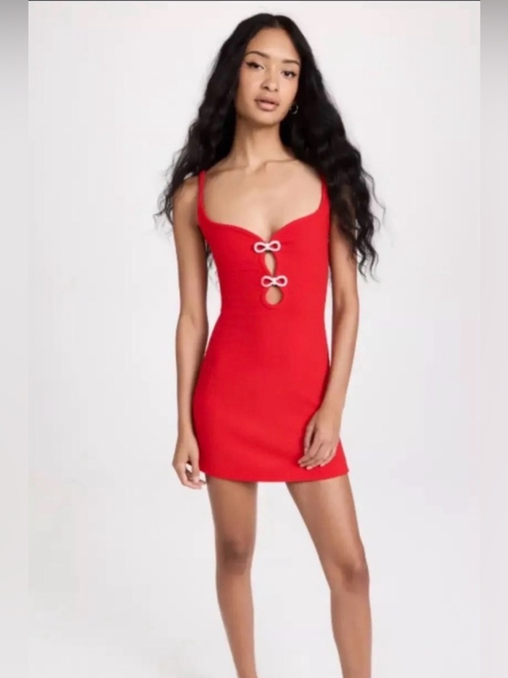 NWT Christian Lacroix scoop neck red peephole dress rhinestone bows size L